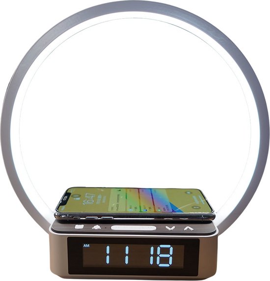 DGMoutlet-nl-4-in-1-Wake-up-light-Digitale-wekker-Draadloze-oplader-Leeslamp-Nachtlamp Mobiele telefoon, Computerhardware, Monitor, Scherm, Wekker
