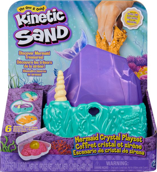 Kinetic Sand - Kristal Zeemeermin-speelset met 481 g goudkleurig glinsterend orig ineel kinetisch za