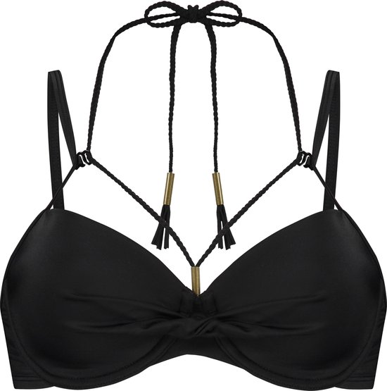 bikini top, strappy bra, zwart, gevuld, verstelbare bandjes