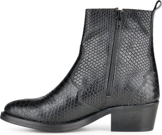 PS Poelman Mustang - Maat 37 - Dames Leren Western Chelsea Cowboy Enkellaarzen - Zwart Snake