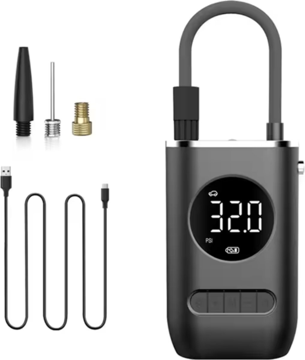 tire pressure tester, digitaal manometer, pomp, USB, ventiel kern gereedschap