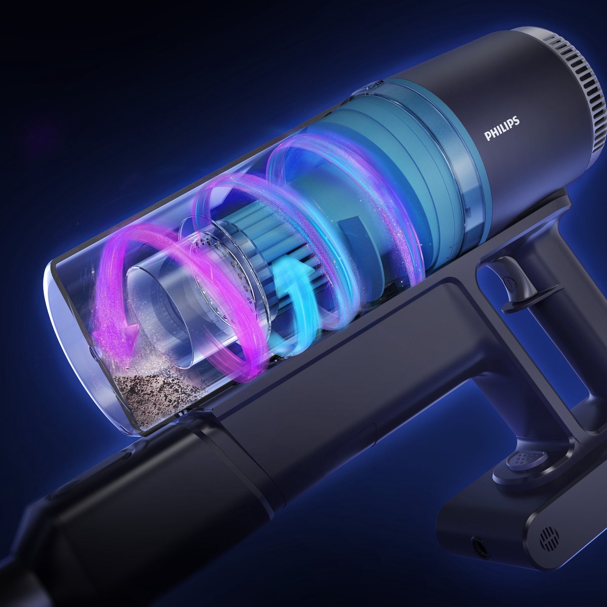 Philips Steelstofzuiger Met - Draadloos - Zuigmond met LED verlichting - Zonder Zak