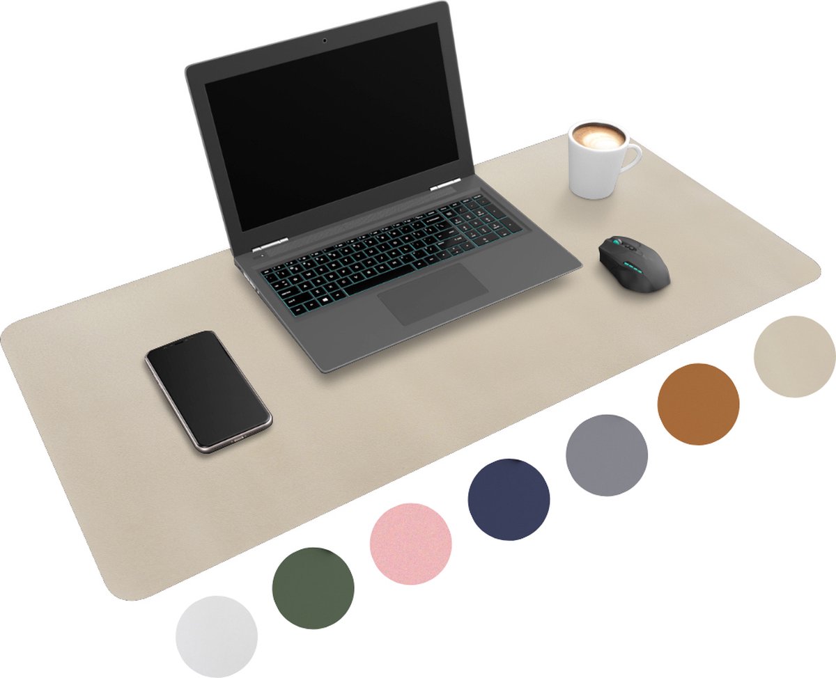 WURK Muismat 80x40 - XXL - Bureau Onderlegger - Bureau Organizer - Bureaumat - Inclusief Kabel Clip – Beige