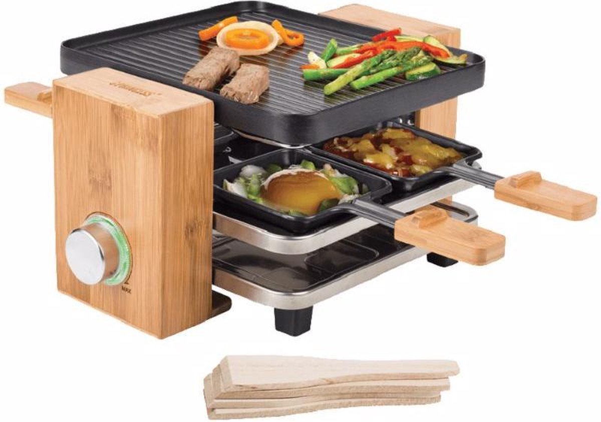 Princess 162900 Gourmetstel - Raclette Pure 4 Gourmetstel – 4 personen - Bamboe behuizing