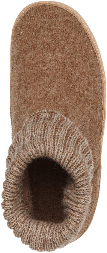 slippers, felt, brown, knitted-cuff, slip-on