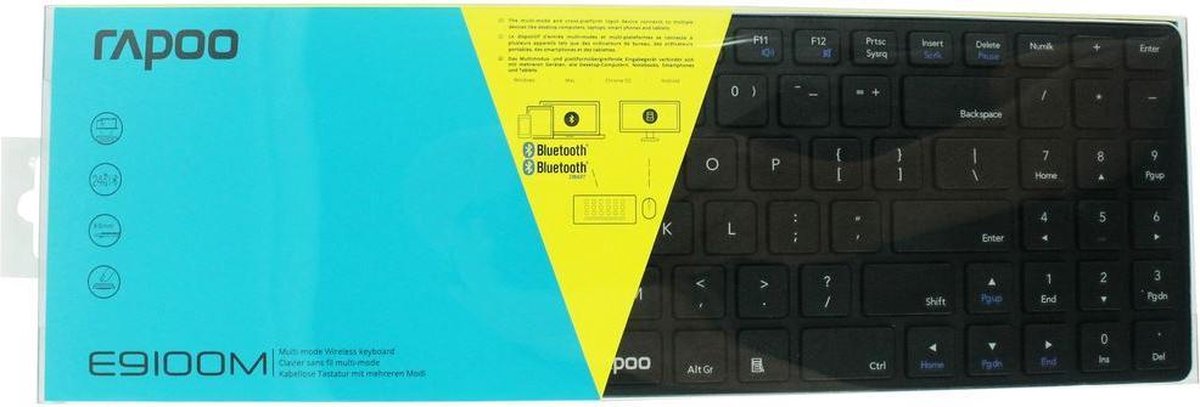 Rapoo - E9100M - Toetsenbord - Draadloos - USB - Bluetooth - Zwart