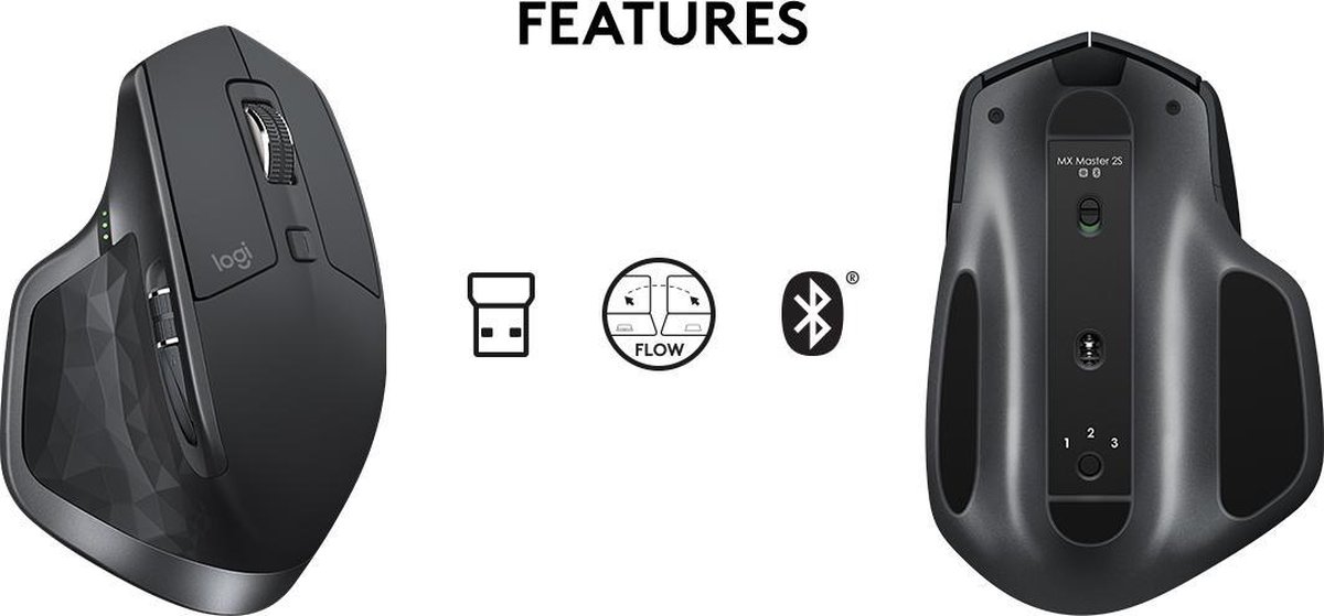 Logitech MX Master 2S - Draadloze Muis - RF + Bluetooth - Versie 2020 - Zwart