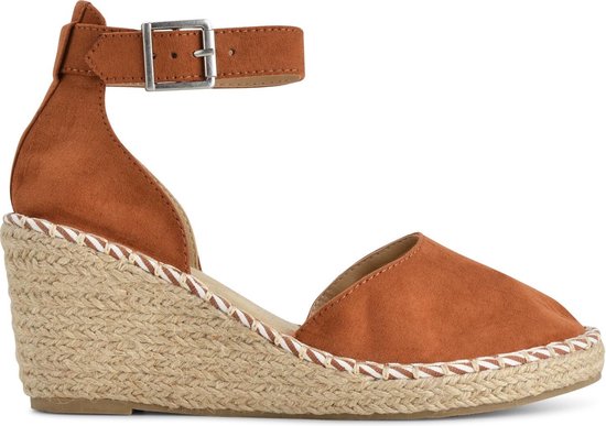 PS Poelman - 41 - Espadrilles met Sleehak - Enid - Cognac Bruin