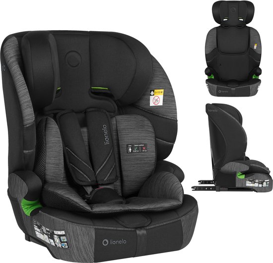 Lionelo Levi Fix i-Size – Autostoel met ISOFIX – 1.5 tot 12 jaar (76-150 cm / 9 - 36 kg / Groep 1 2 3) – Nieuwste norm – Groeit mee – Breed zit- en rugdeel – 10-standen Hoofdsteun – Wasbare hoes – 5 Punts Gordel