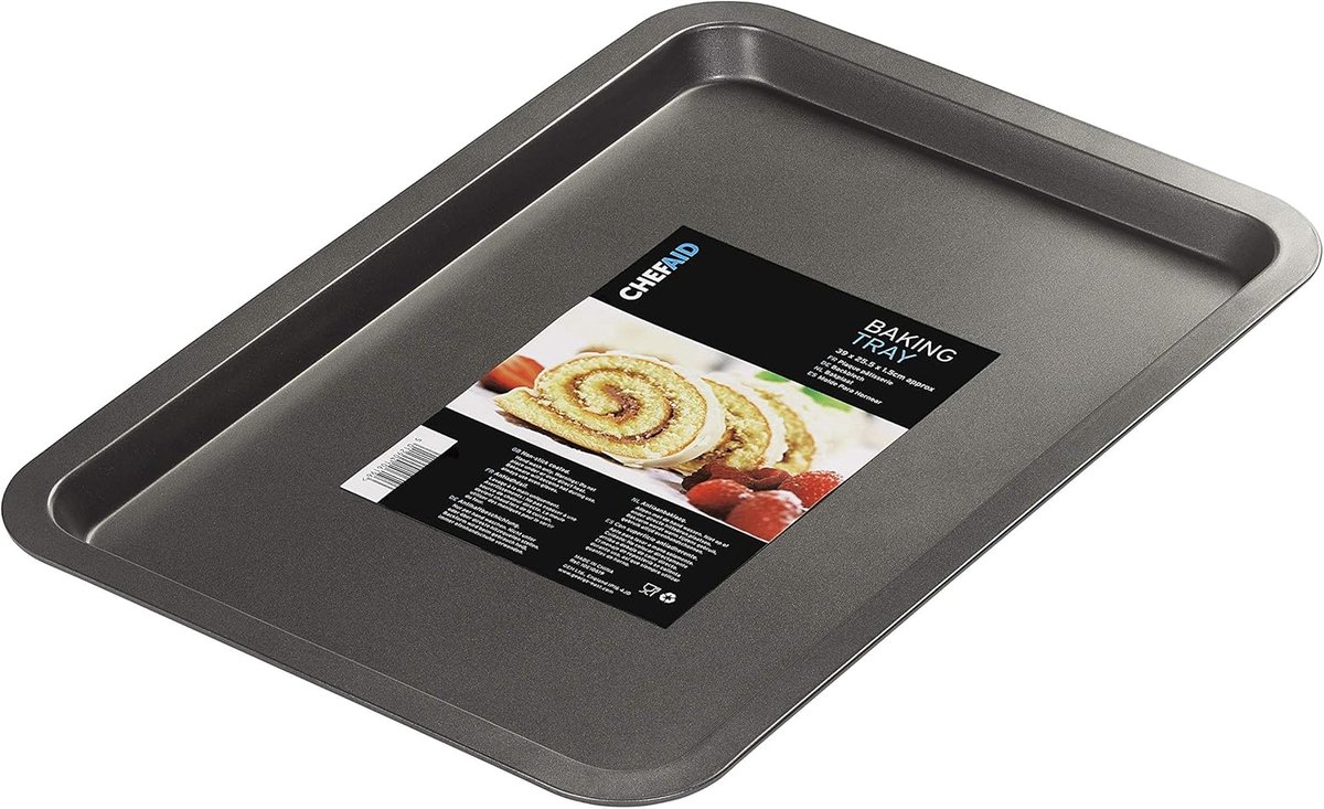 Chef Aid Anti-aanbak Bakplaat – 43x 29cm – Duurzaam Koolstofstaal – Geschikt voor Oven, Koelkast & Vriezer – Zwart