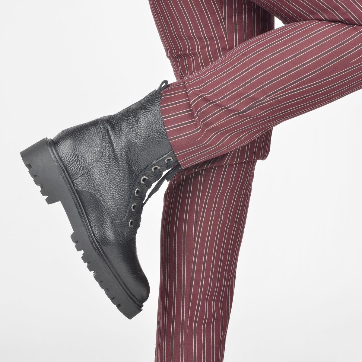 PS Poelman Leta Dames Leren Enkellaarzen - 38 - met Veters en Rits - Zwart Tumble Print