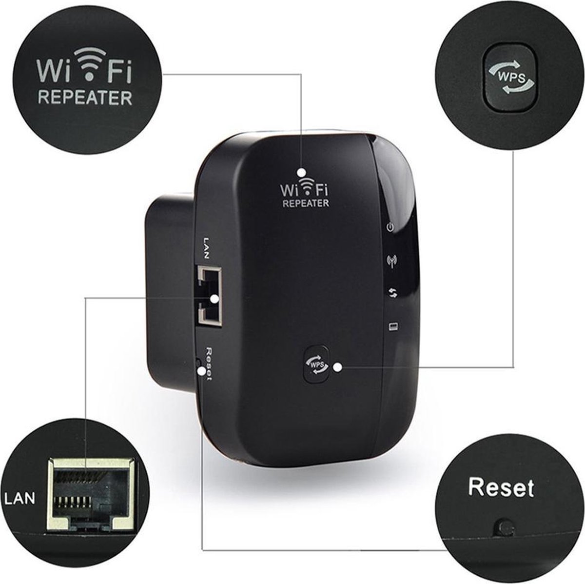 WiFi Versterker stopcontact - Zwart- Wifi Repeater - 300Mbps - Draadloos - Overal internet - Signaal