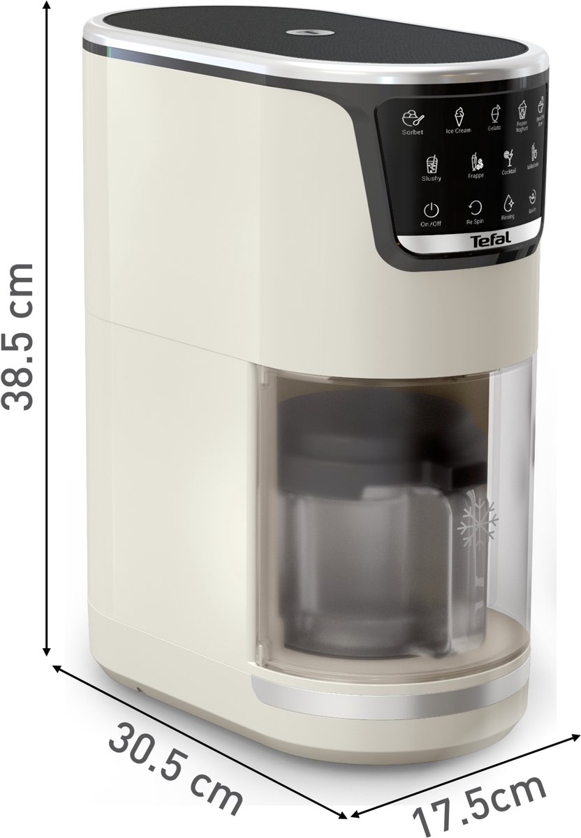 Tefal Dolci IG602A - IJsmachine - 10 Programma's - 1.4L - Automatisch spoelprogramma - Geschikt voor Sorbet en Roomijs