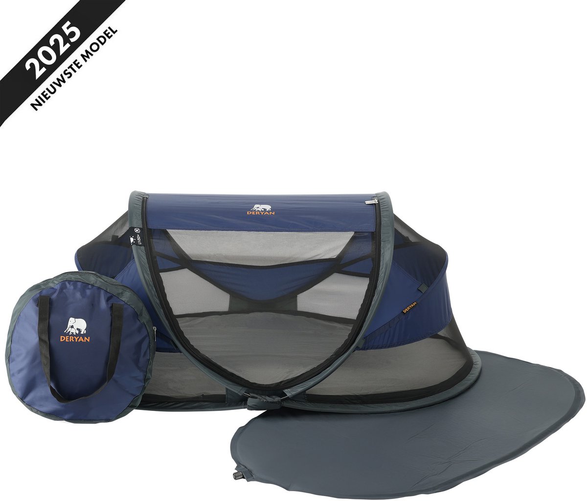 Deryan Baby Luxe Campingbedje - Inclusief zelfopblaasbare matras - navy