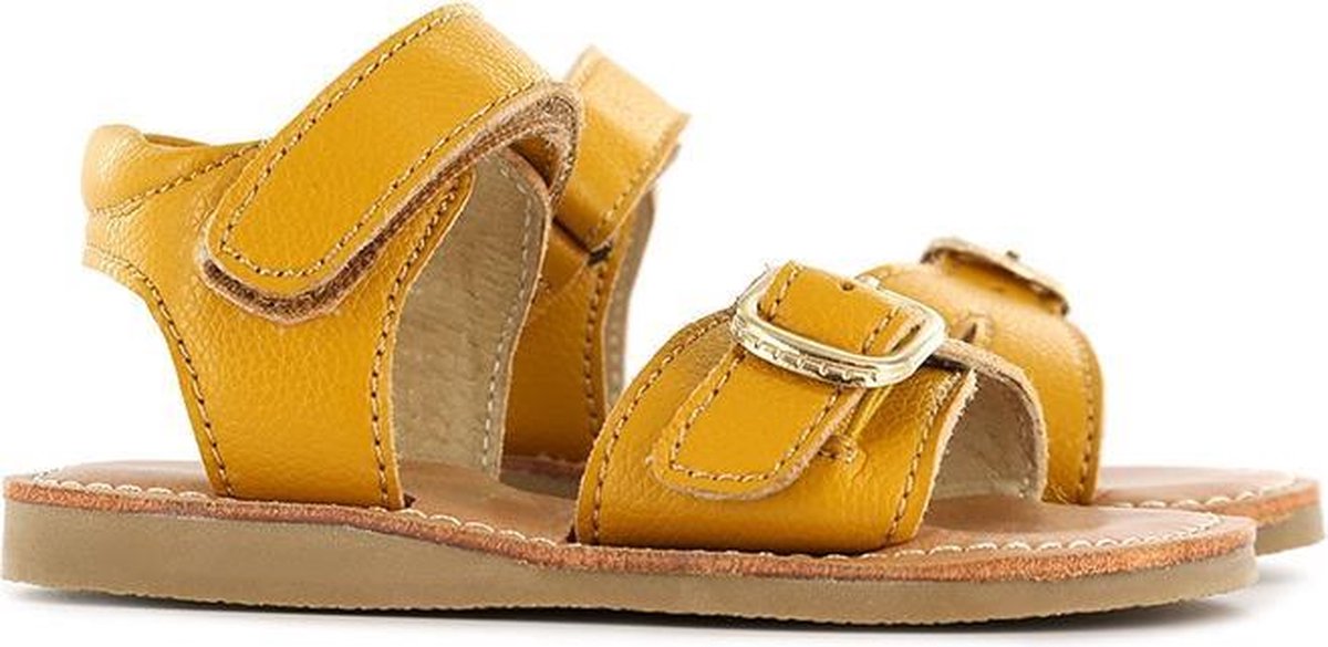 sandalen, leren, geel, strap-in, open-toe