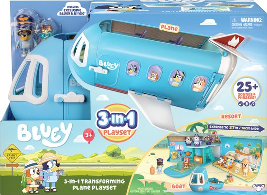 BLUEY - 3 in 1 Transformerend Vliegtuig Speelset - Incl. Bluey en Bingo speelfiguren - Meer dan 25 geluiden