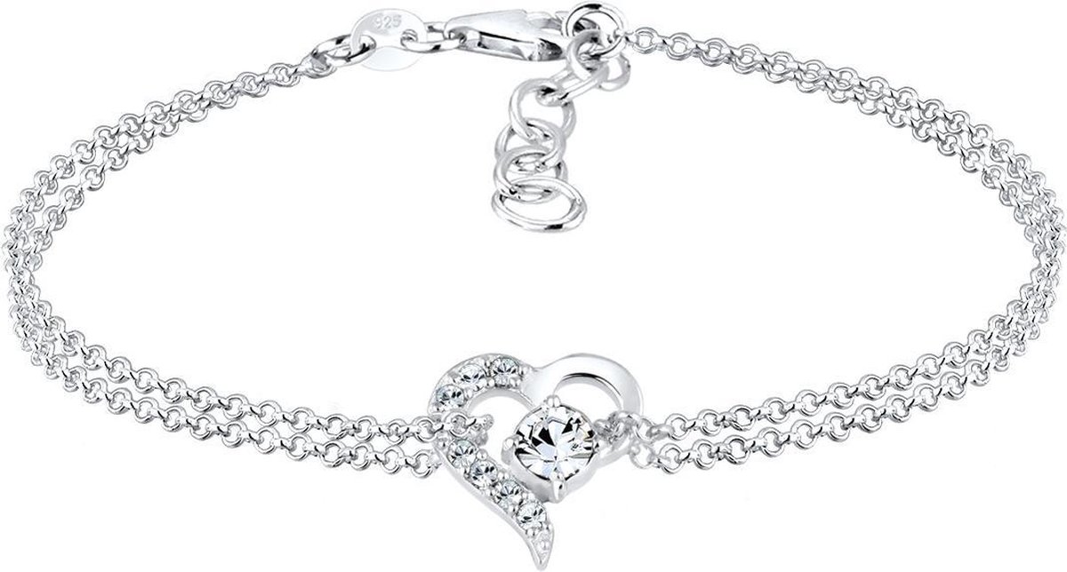 Elli Armbanden Hartje met Kristal 925 Sterling Zilver - 17 cm