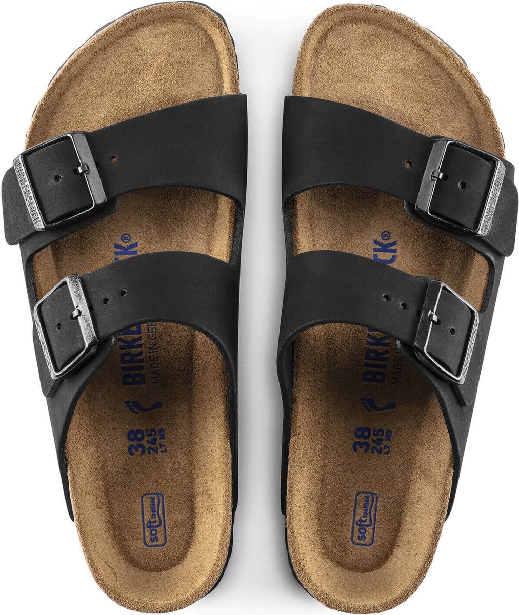Birkenstock - maat 38- Arizona SFB Nubuck Narrow Dames Slippers - Black