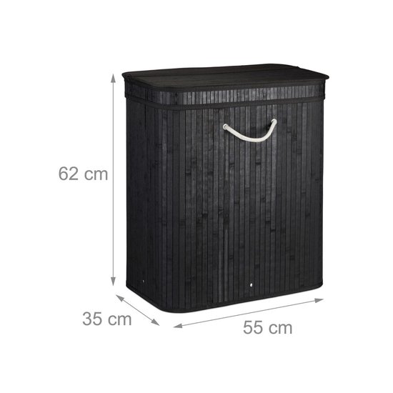 39a4-f593-4931-b016-d756b83206bd relaxdays wasmand met deksel - 2 vakken - bamboe wasbox - mand voor wasgoed zwart