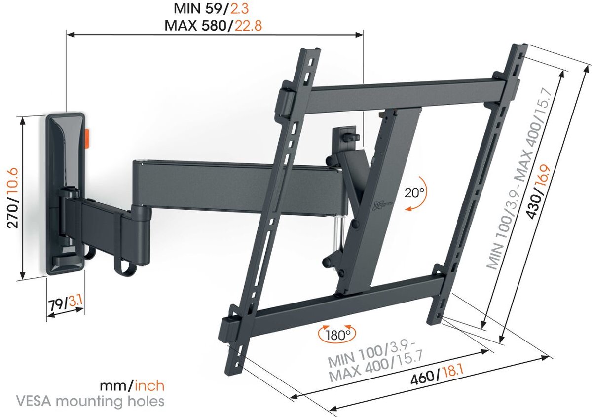 Vogels TVM 3445 TV-beugel 81,3 cm (32) - 165,1 cm (65) Zwenkbaar, Kantelbaar