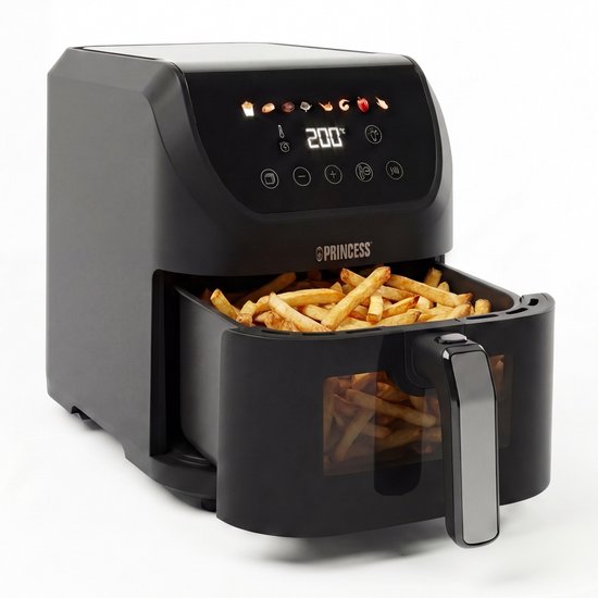 Princess Airfryer XL 182240 - Heteluchtfriteuse - BPA vrij - 5.5 liter - Kijkvenster - Touchscreen - 8 Programma's - Slank Ontwerp - 1500W - Inclusief Grillrek - Zwart - venster