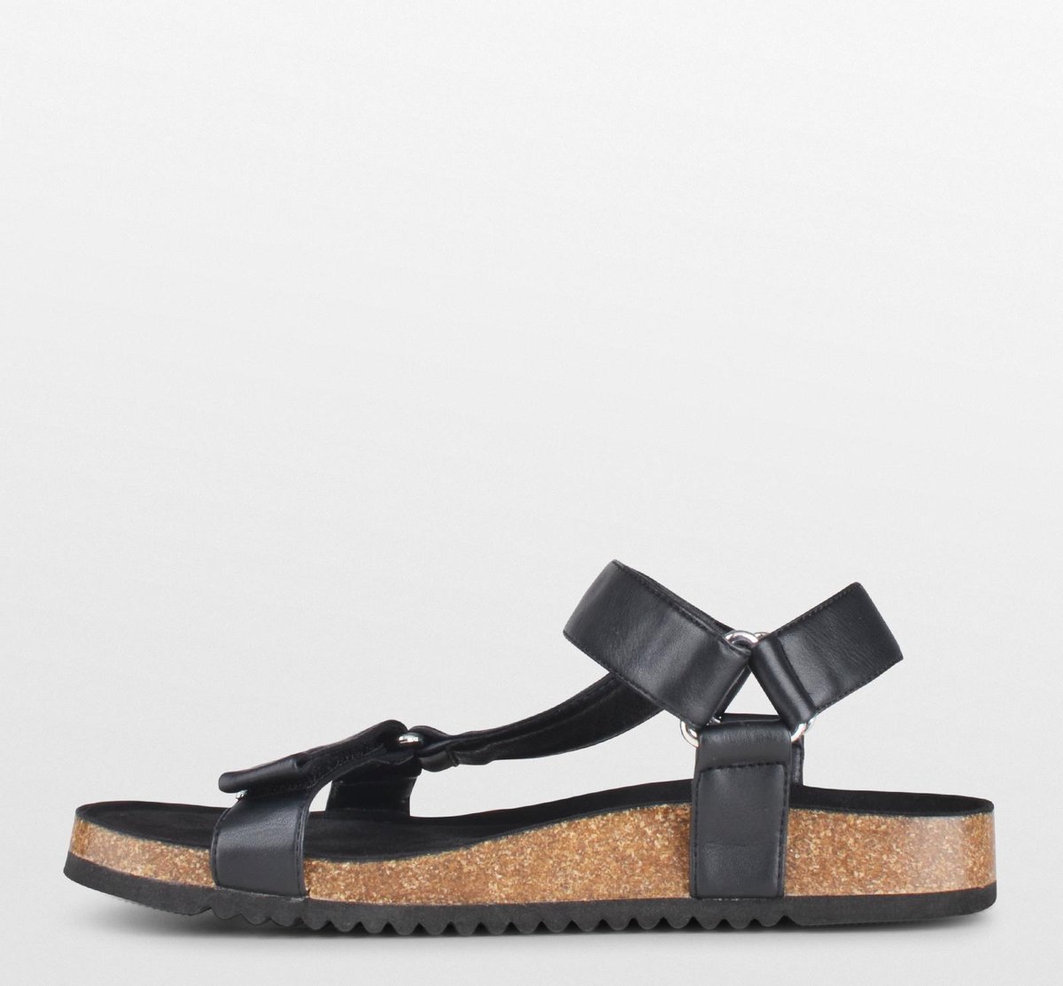 PS Poelman AMON Dames Faux - 39 - PU Imitatie Leren Sandalen met Klittenband - Zwart