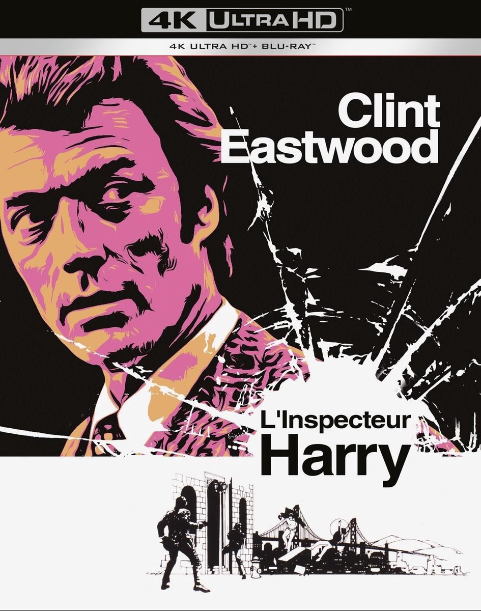 film poster, clint eastwood, harry inspector, boom graphics, black white pink