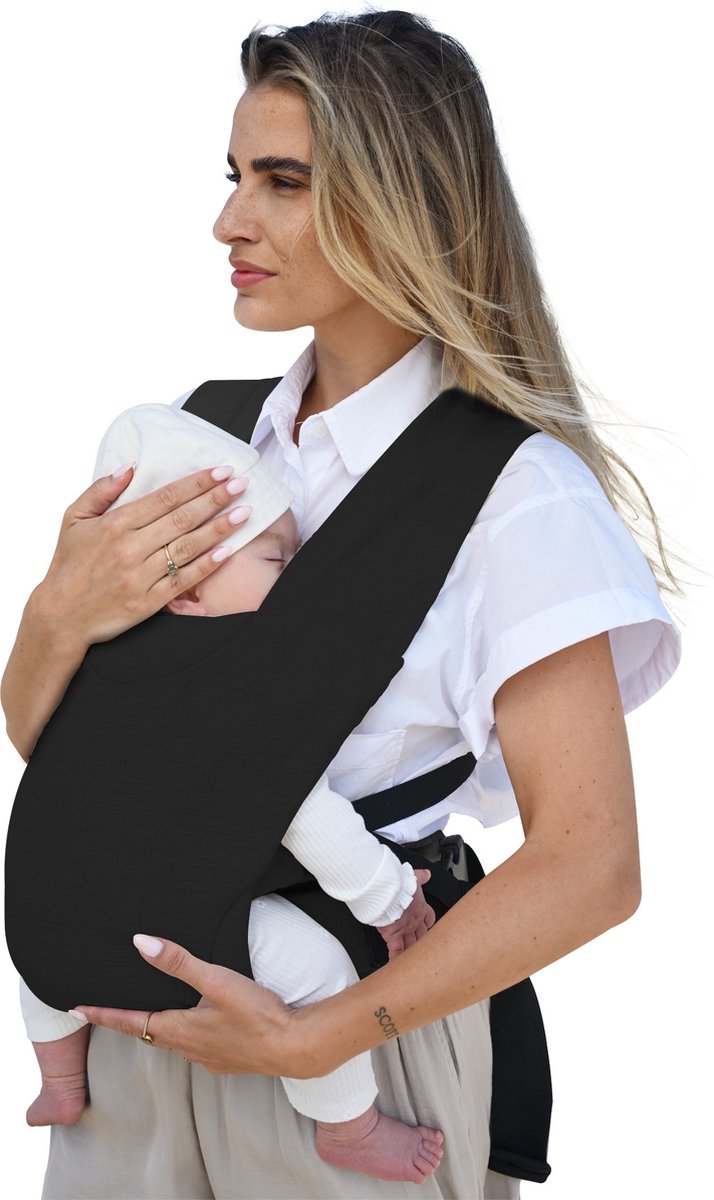 baby carrier, ergonomic, zwart, gewoven stof, kraamaccessoire