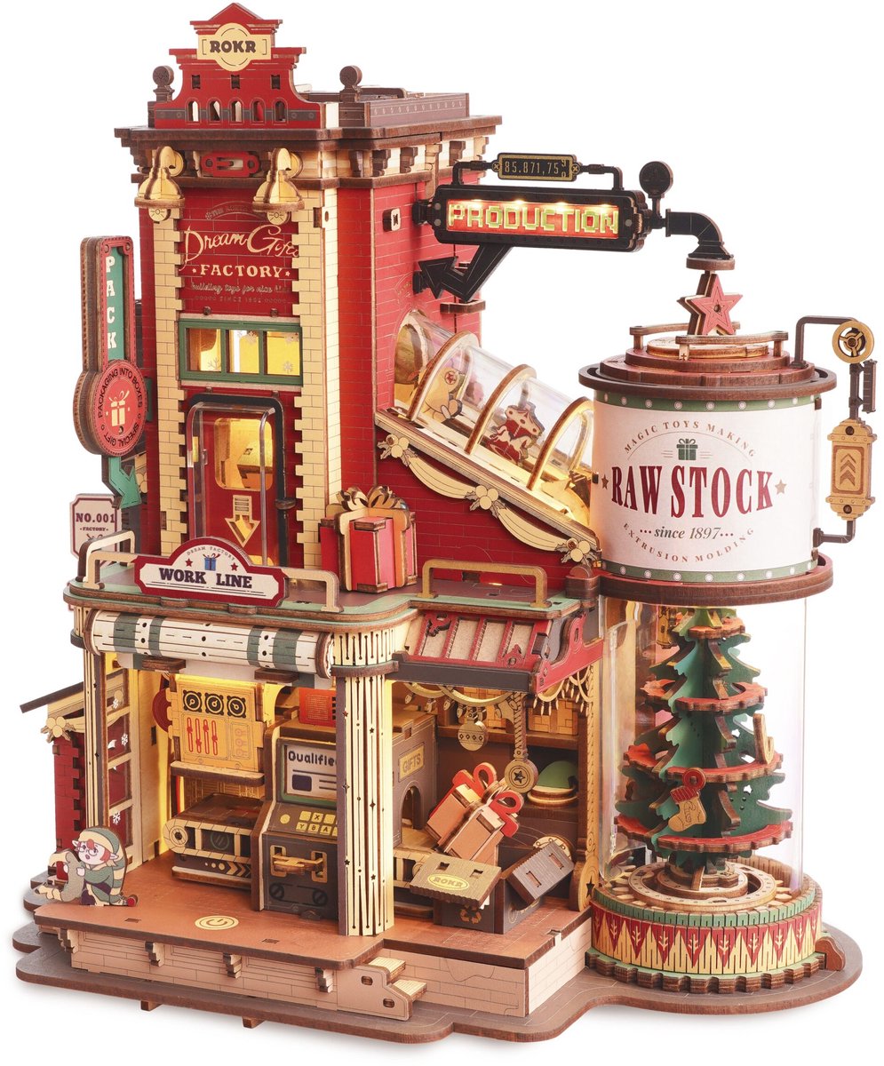 speelgoed, houten model, factory, ronde kassa, kerstboom (mini)