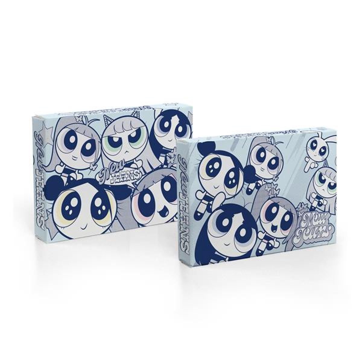 kledingverpakking, kleurblauw, kinderillustratie, cartoonfiguren, doos verpakking
