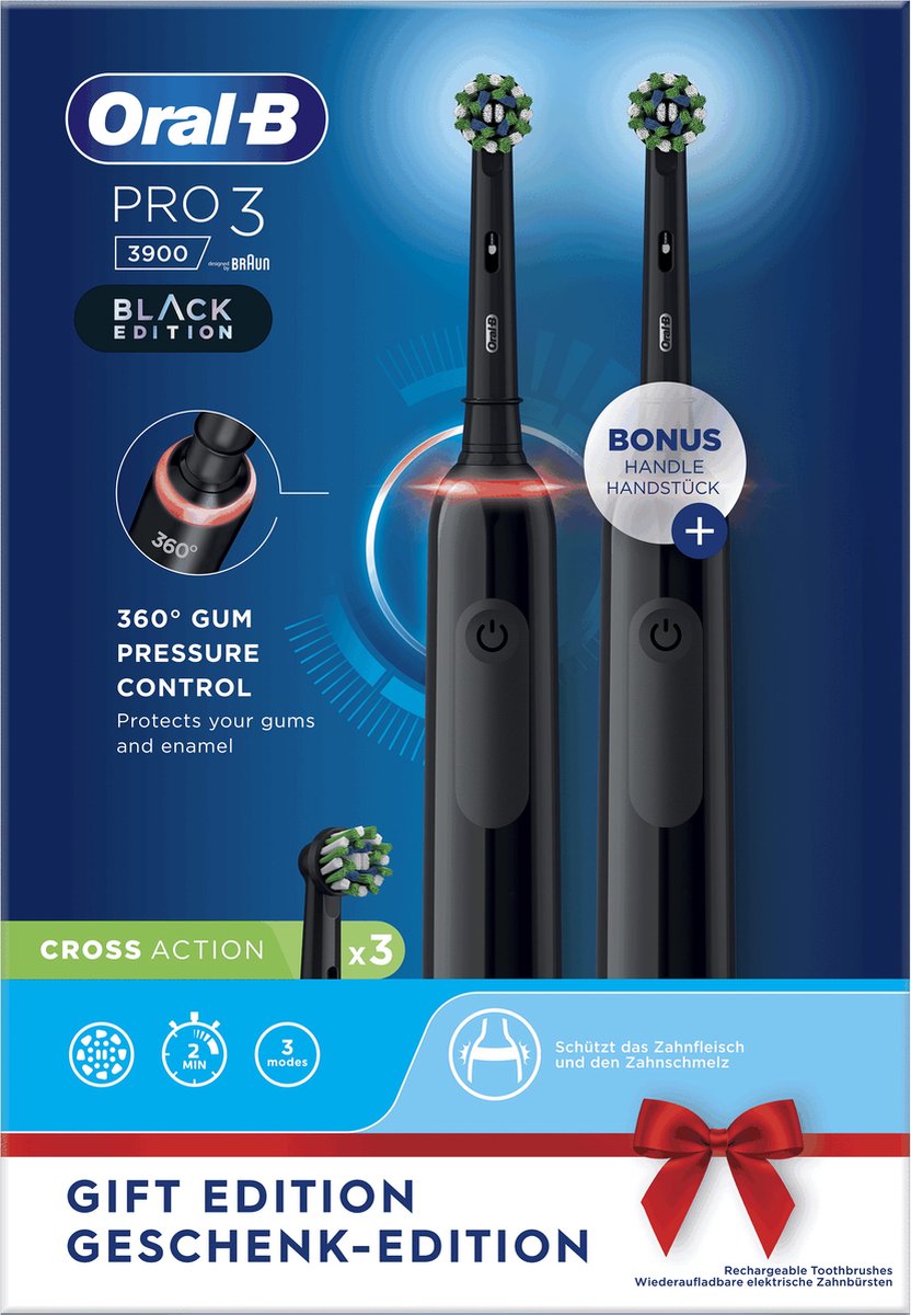 Oral-B Pro 3 3900 - Elektrische Tandenborstel - Duo 2 x Zwart