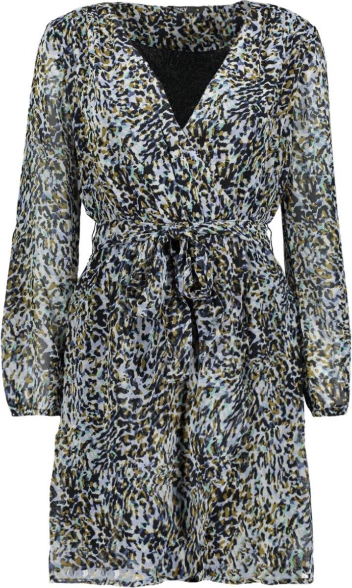 jurk, blouse-achtige jurk, visgraatpatroon, lang, riemceintuur