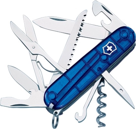 DGMoutlet-nl-Victorinox-Huntsman-Blue-Zwitsers-Zakmes-15-functies-Blauw-goedkoop-sale-korting-aanbieding Schaar, Lemmet, Wapen