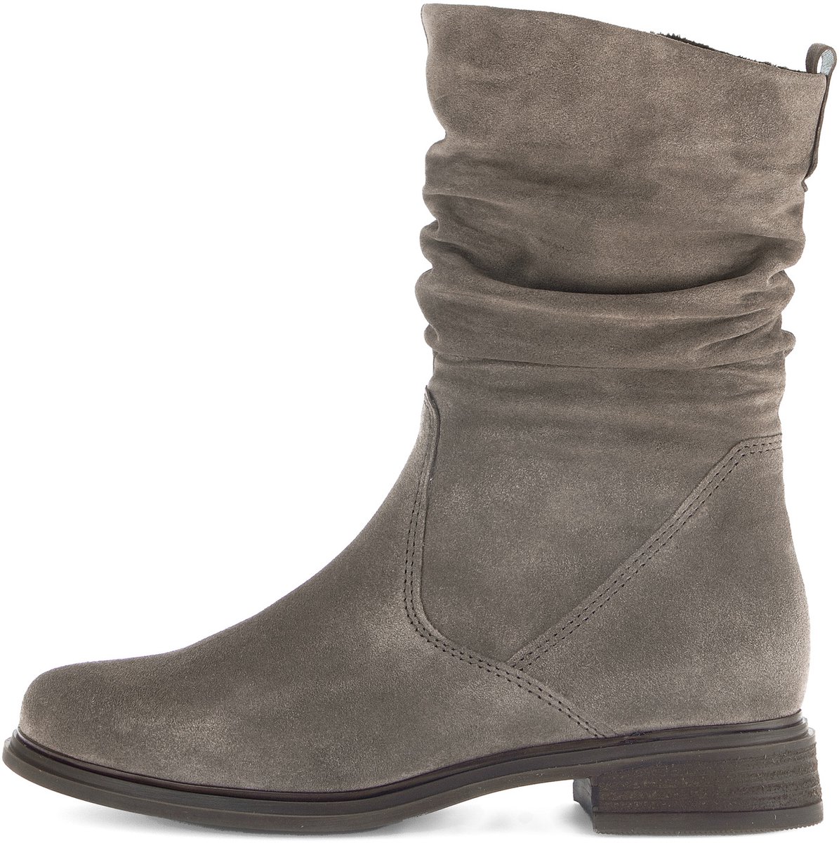 laars, enkellaars, slouchy, zijkant, grijs suede