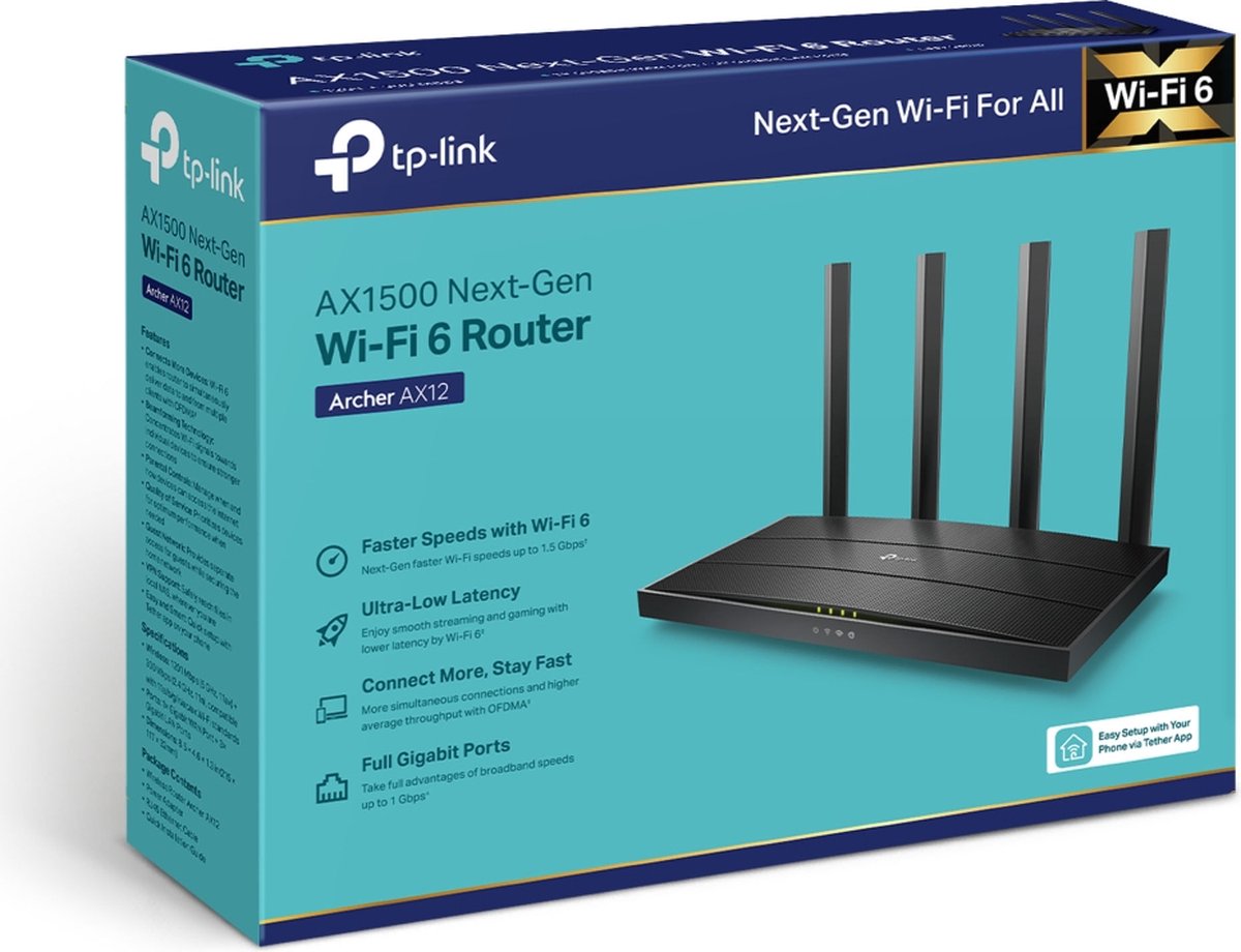 TP-Link Archer AX12 - Router - Dual Band - Wi-Fi 6 - AX1500 - 2023