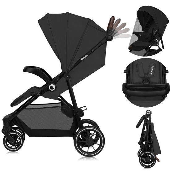 Lionelo Emma One Buggy en kinderwagen tot 22 kg – XXL Kapje – EVA Wielen – Lichtgewicht en Onderhoudsvrij – Verstelbare Rugleuning – Eénhandig Inklapbaar – Verstelbare Duwstang – Centrale Voetrem – 5-Punts Veiligheidsgordel