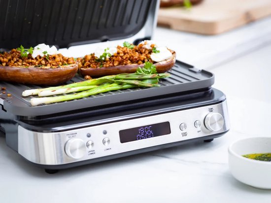 GreenPan Bistro Contactgrill - 2000W - PFAS-vrije antikleeflaag - Keramische antiaanbaklaag - Teppanyaki - Uitneembare platen - 180° uitvouwbaar