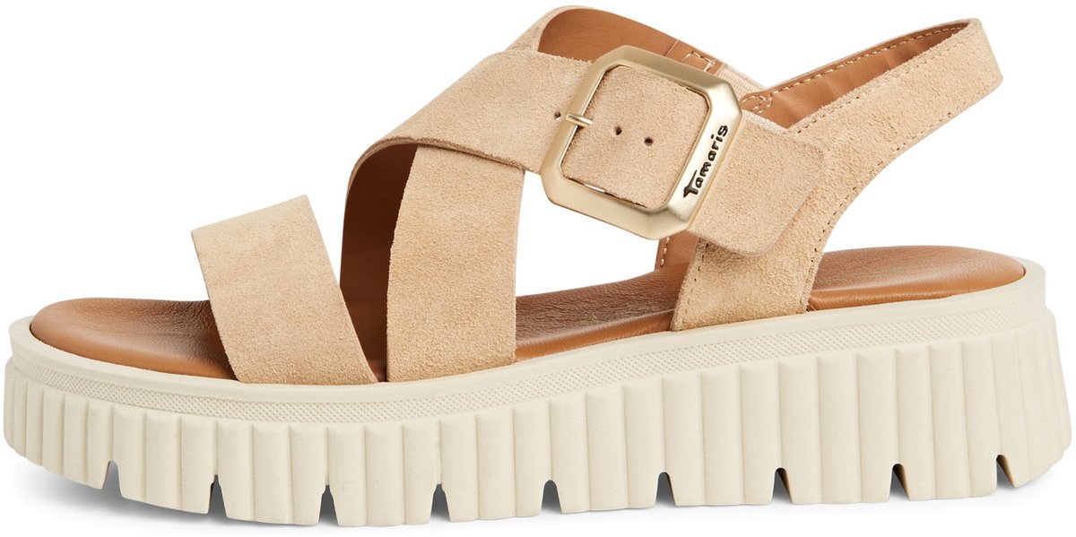 sandal, platform, suede, beige,  buckle