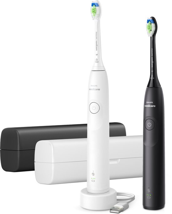 Philips Sonicare 5300 Series - Elektrische Tandenborstels - Wit & Zwart - Duopack- 2 reisetuis - Wit