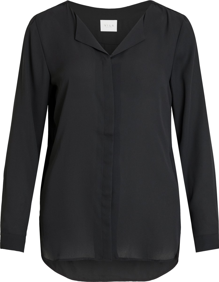 blouse, zwart, lange mouwen, kraag, knopsluiting