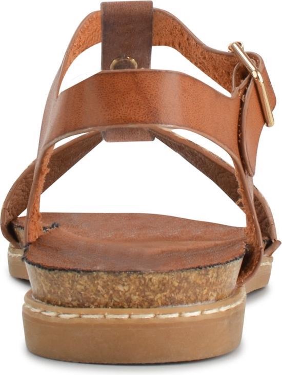 PS Poelman Dames Sandalen - Maat 40 - Brizo - Cognac Bruin met Luipaard Print