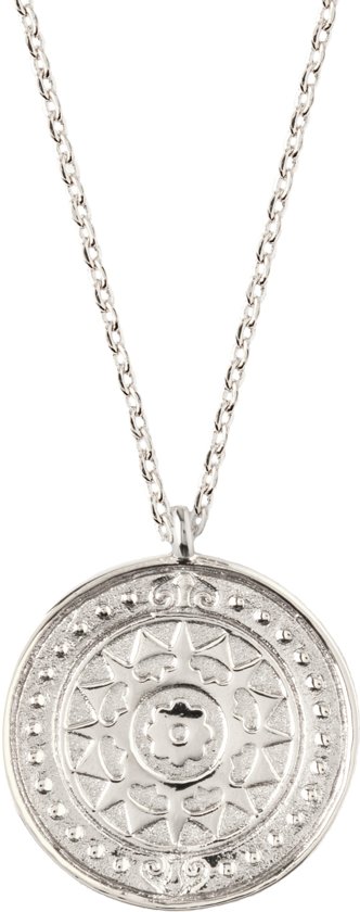 Orelia ketting kort met ingegraveerd muntje zilverkleurig - 46 cm