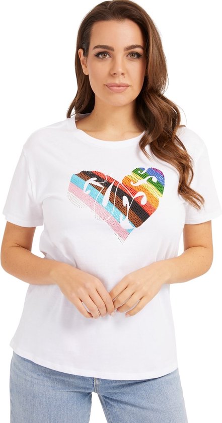 Guess  - Maat M - Rainbow Street Dames T-Shirt - Wit