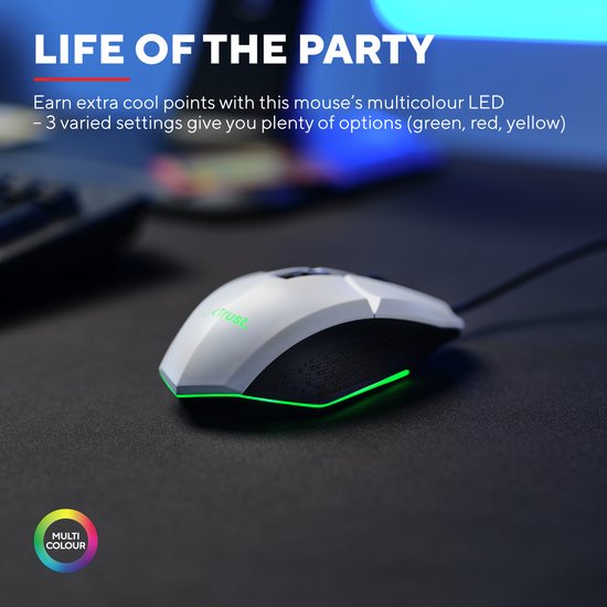 Trust GXT 109W Felox - Bedrade Gaming Muis - 6400 DPI - Verlichting - Wit