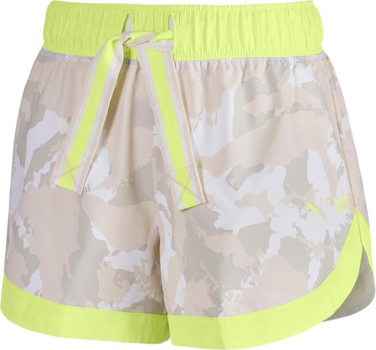PUMA The First Mile Woven Short Dames Sportbroek - Sunny Lime-Camo Prt - Maat L