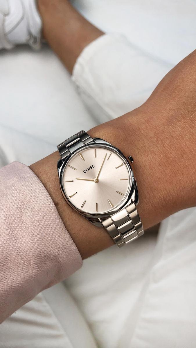 CLUSE Féroce Petite Steel Roze Goudkleurig. Dames horloge - 31,5mm