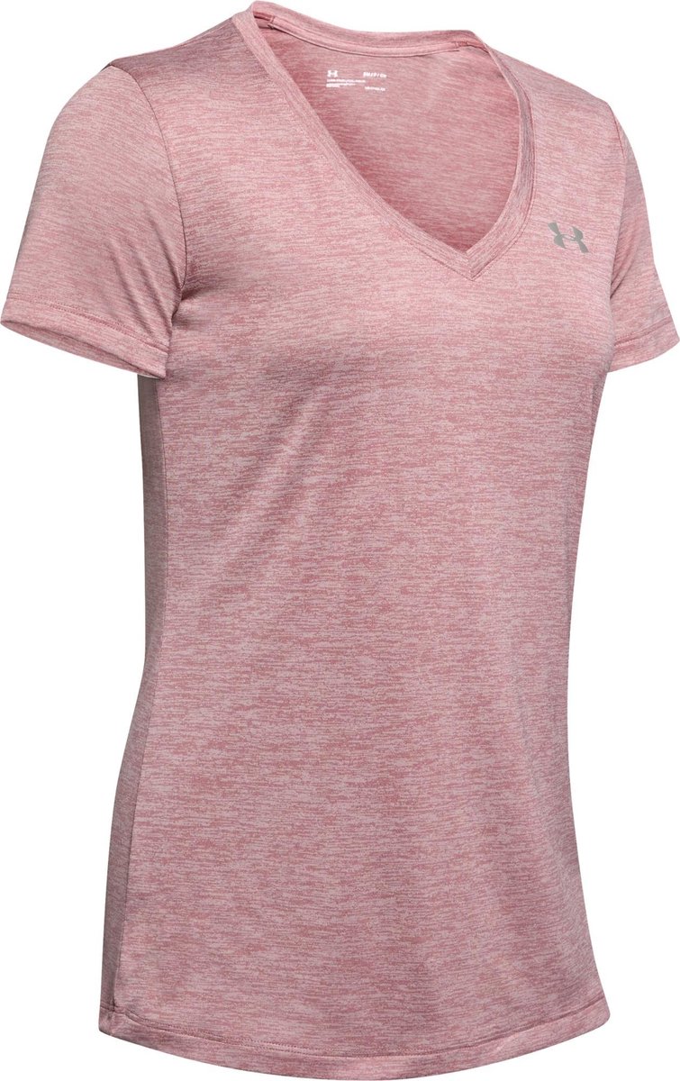 T-shirt, V-hals, katoenmix, roze, mouwshort