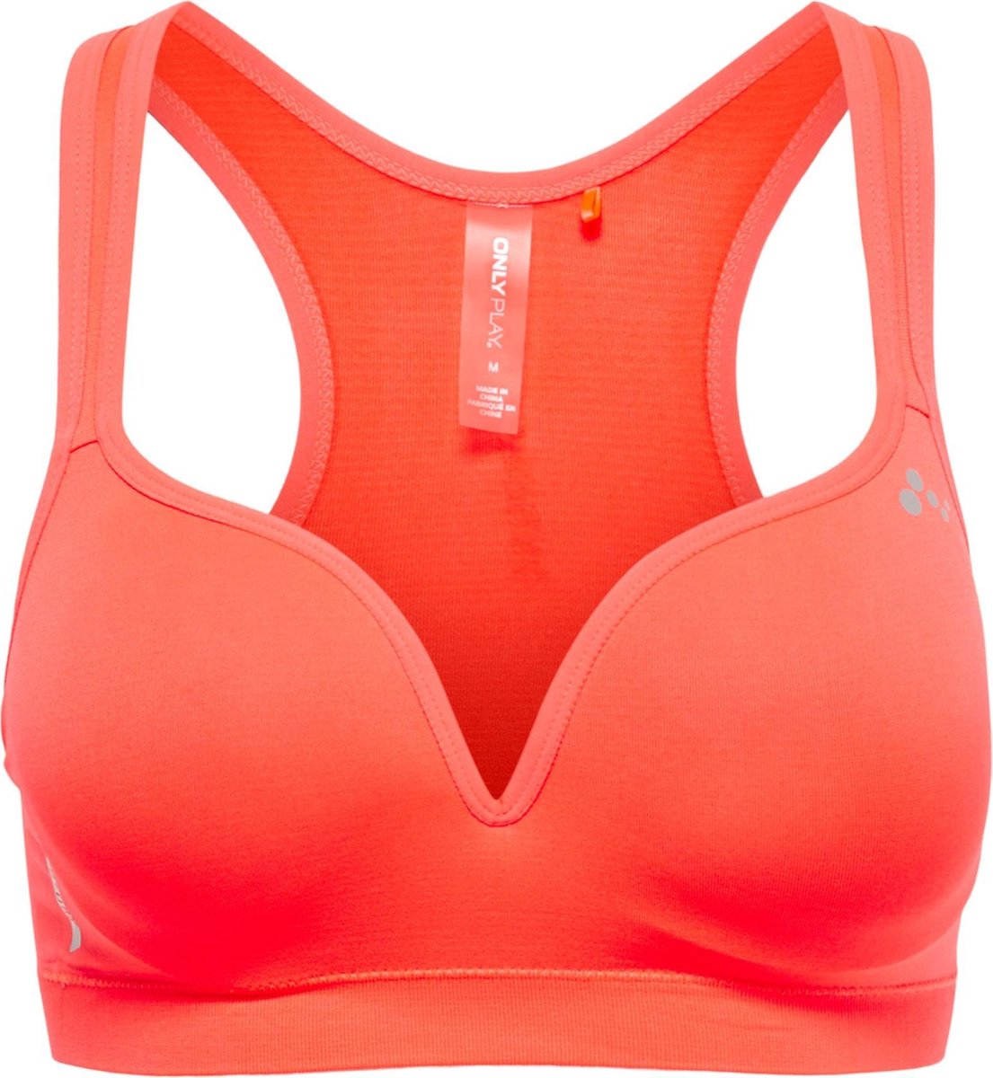 sport-bra, padded-bra, orange, v-neck, stretchable