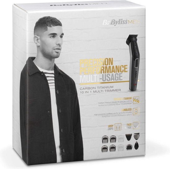 BaByliss 10-in-1 Carbon Titanium Multitrimmer MT727E - Cordless gebruik - Afspoelbare koppen