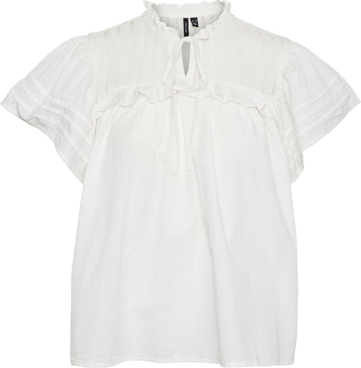 blouse, witte blouse, katoen, kruisband, volants